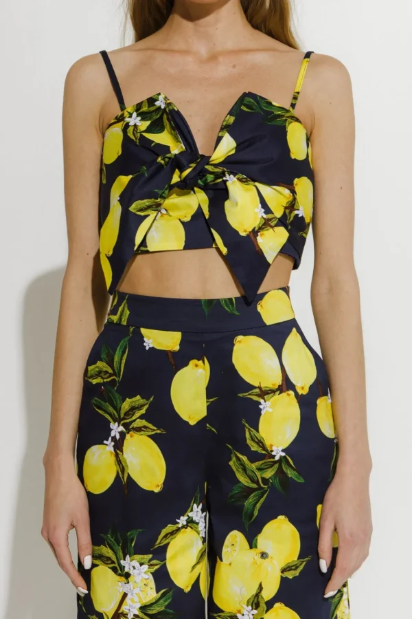 ENGLISH FACTORY Tops*- Lemon Print Tied Tank Top NAVYMULTI