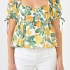 ENGLISH FACTORY Tops*- Lemon Print Puff Sleeve Top YELLOWMULTI
