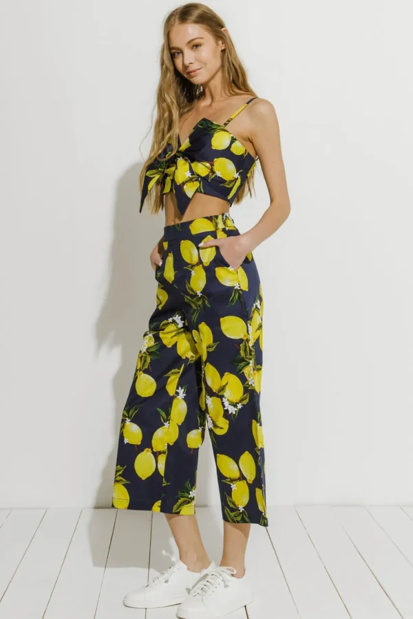 ENGLISH FACTORY Pants | Tops*- Lemon Print Pants NAVYMULTI