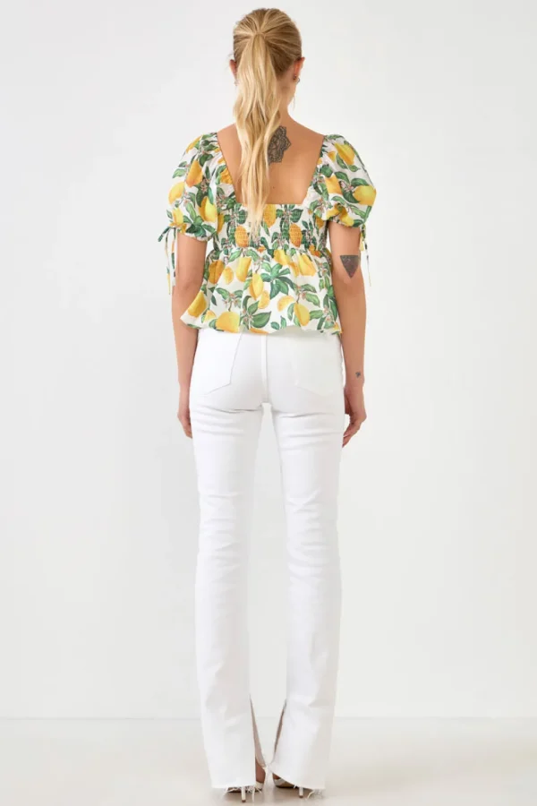 ENGLISH FACTORY Tops*- Lemon Print Puff Sleeve Top YELLOWMULTI