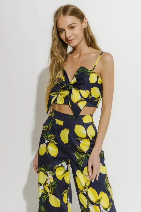 ENGLISH FACTORY Pants | Tops*- Lemon Print Pants NAVYMULTI