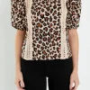 ENGLISH FACTORY Tops*- Leopard Lace Inserted Top TANMULTI