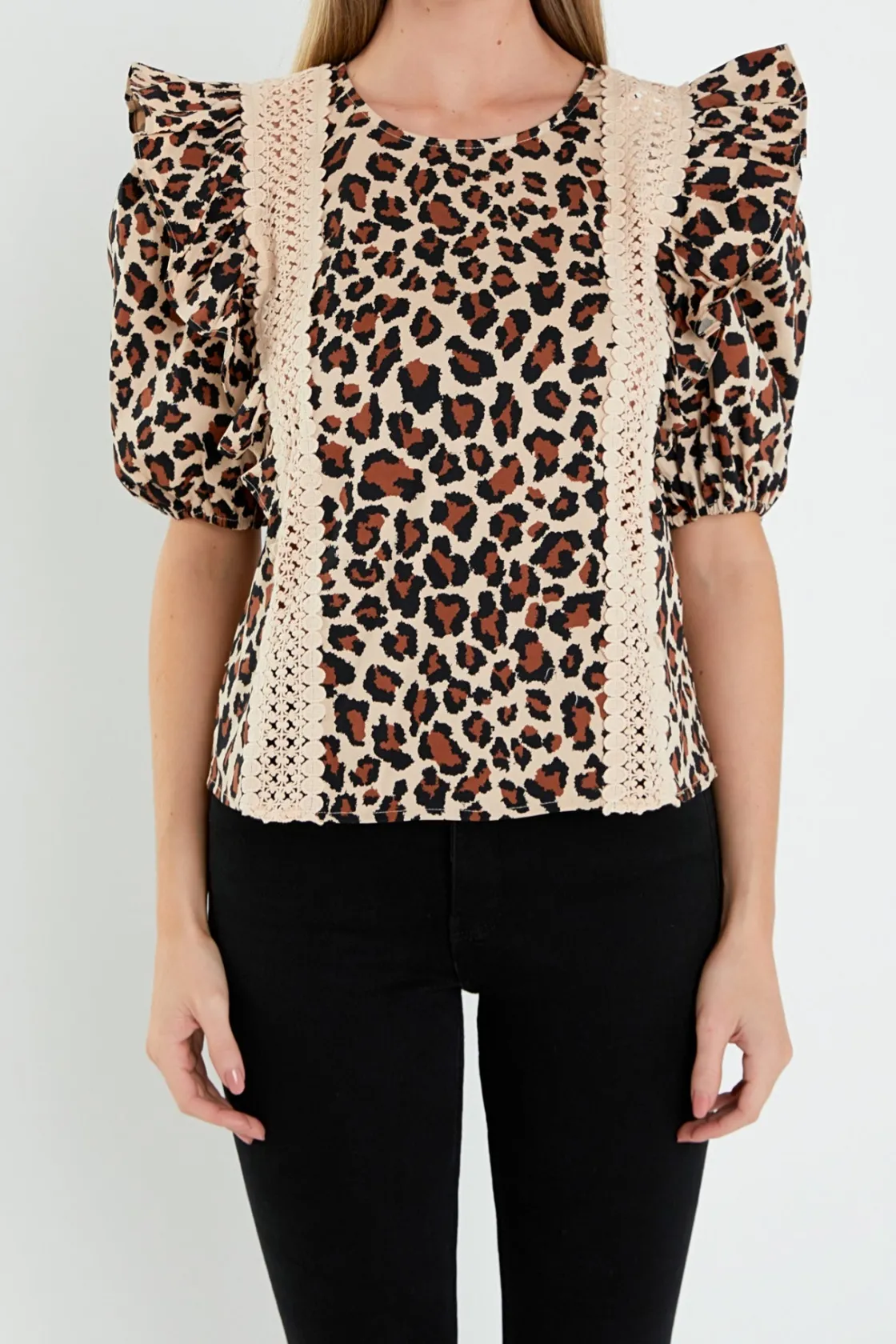 english_factory__leopard__0.webp ENGLISH FACTORY Tops*- Leopard Lace Inserted Top TANMULTI
