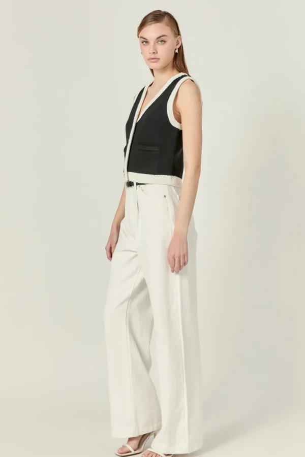 ENGLISH FACTORY Sweaters & Knits | Vest*- Linda Black and White Knit Vest BLACK/WHITE