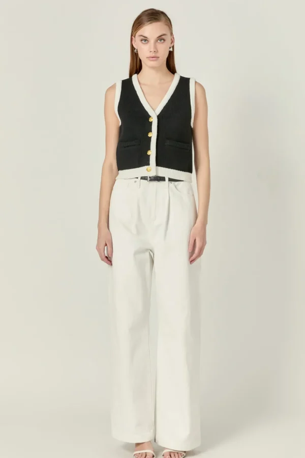 ENGLISH FACTORY Sweaters & Knits | Vest*- Linda Black and White Knit Vest BLACK/WHITE