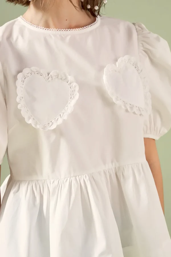 ENGLISH FACTORY Tops*- Linda Heart Peplum Top WHITE