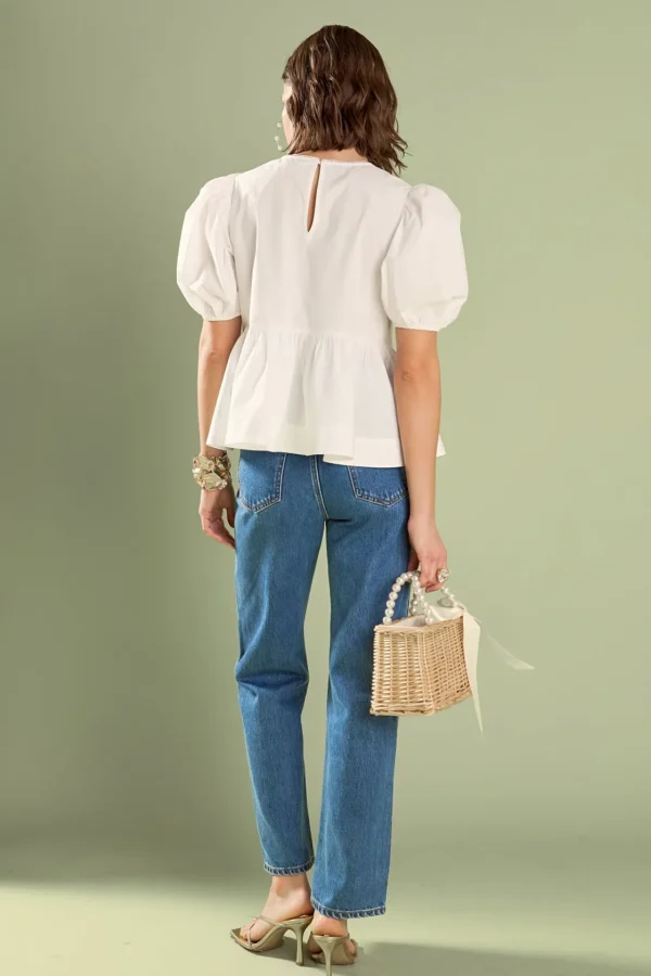 ENGLISH FACTORY Tops*- Linda Heart Peplum Top WHITE