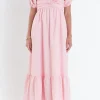 ENGLISH FACTORY Puff Sleeve | Tops*- Linen Maxi Dress PINK