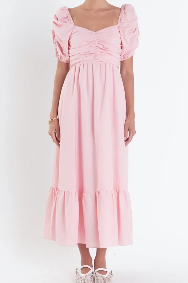 ENGLISH FACTORY Puff Sleeve | Tops*- Linen Maxi Dress PINK