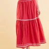 ENGLISH FACTORY Matching Sets | Skirts*- Linen Maxi Skirt w/ Ric Rac Trim RED