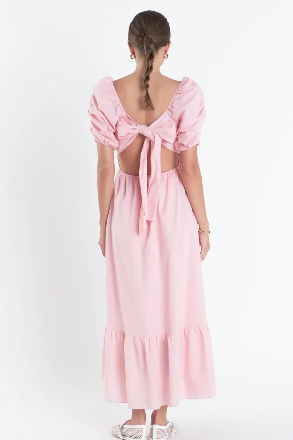 ENGLISH FACTORY Puff Sleeve | Tops*- Linen Maxi Dress PINK