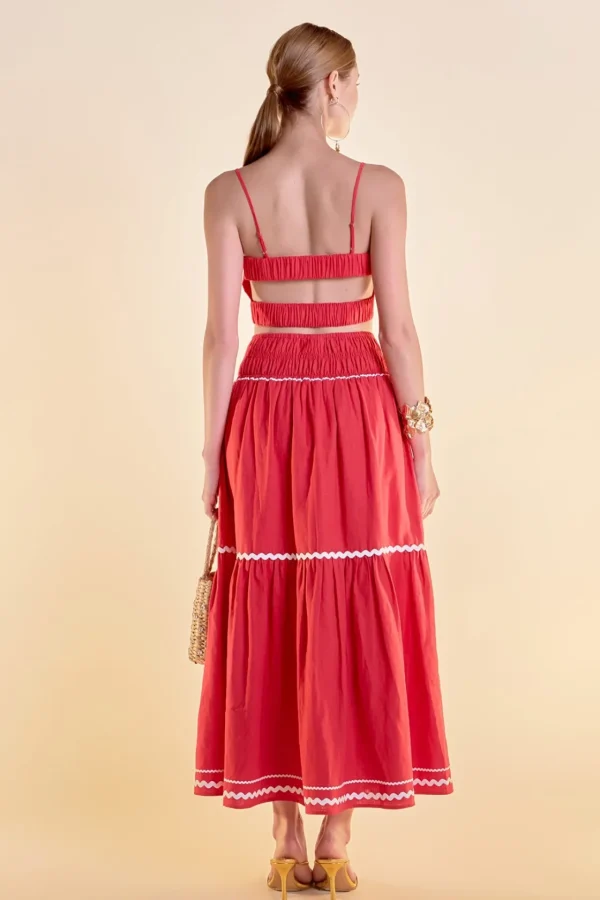 ENGLISH FACTORY Matching Sets | Skirts*- Linen Maxi Skirt w/ Ric Rac Trim RED