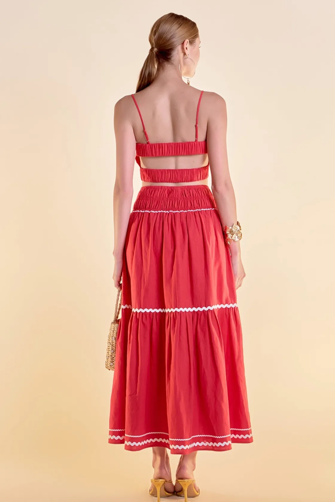 english_factory__linen_ma_2.webp ENGLISH FACTORY Matching Sets | Skirts*- Linen Maxi Skirt w/ Ric Rac Trim RED