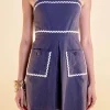 ENGLISH FACTORY Tops*- Linen Mini Dress w/ Ric Rac Trim NAVY