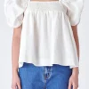 ENGLISH FACTORY Tops*- Linen Ruched Sleeve Top WHITE