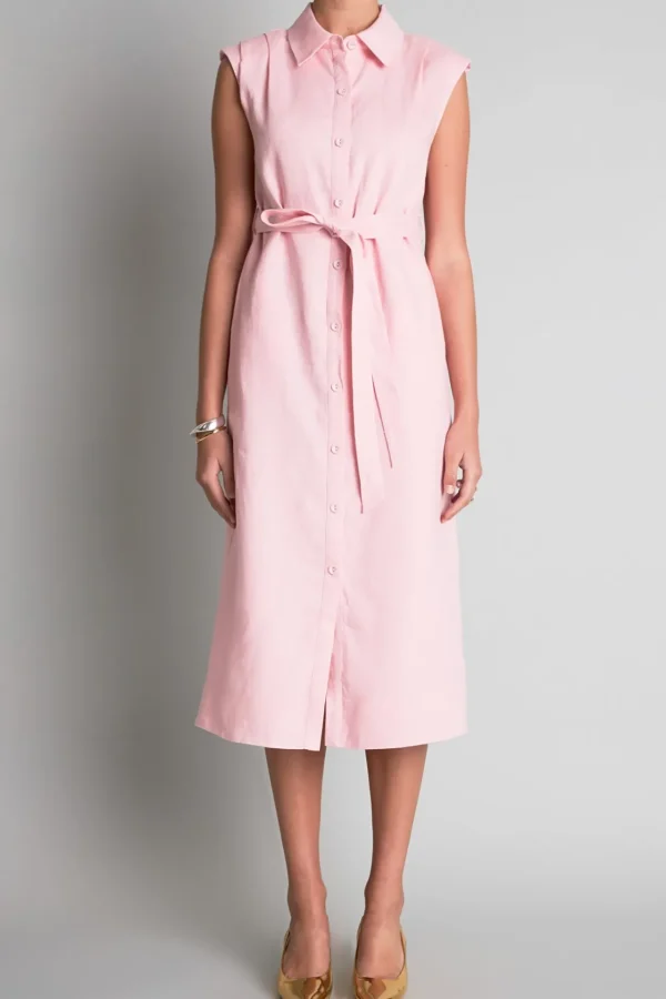 ENGLISH FACTORY Tops*- Linen Shirt Midi Dress LIGHTPINK