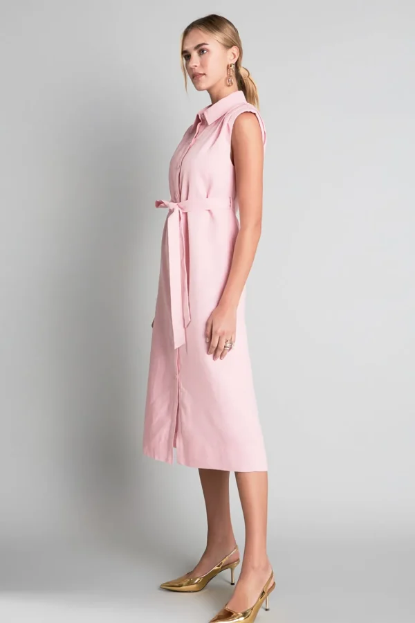ENGLISH FACTORY Tops*- Linen Shirt Midi Dress LIGHTPINK