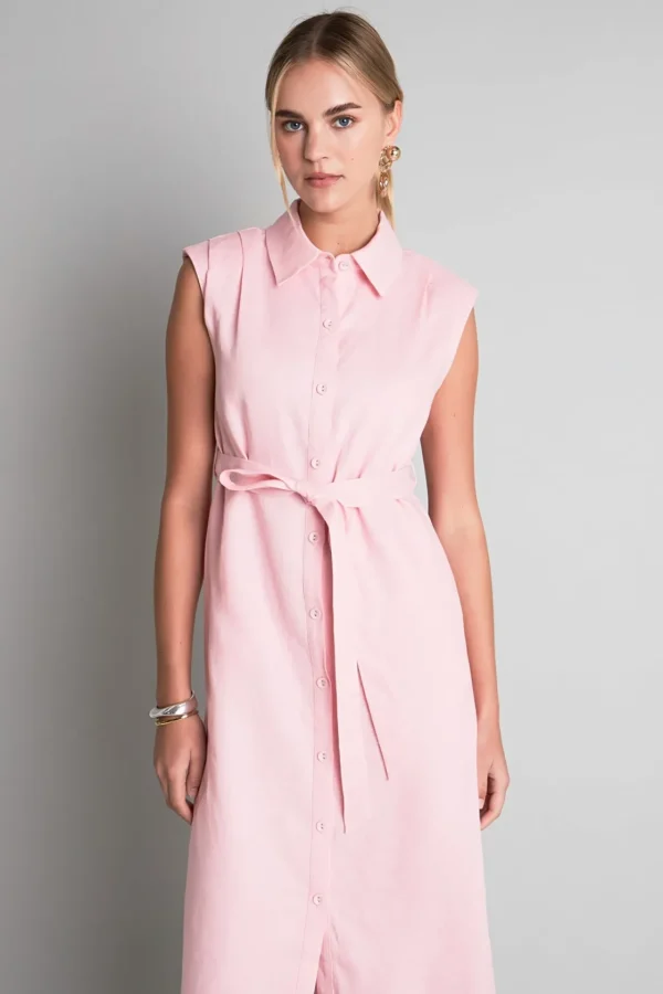 ENGLISH FACTORY Tops*- Linen Shirt Midi Dress LIGHTPINK