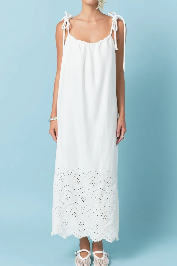 ENGLISH FACTORY Boho Dresses | White Dresses*- Linen Sleeveless Dress WHITE