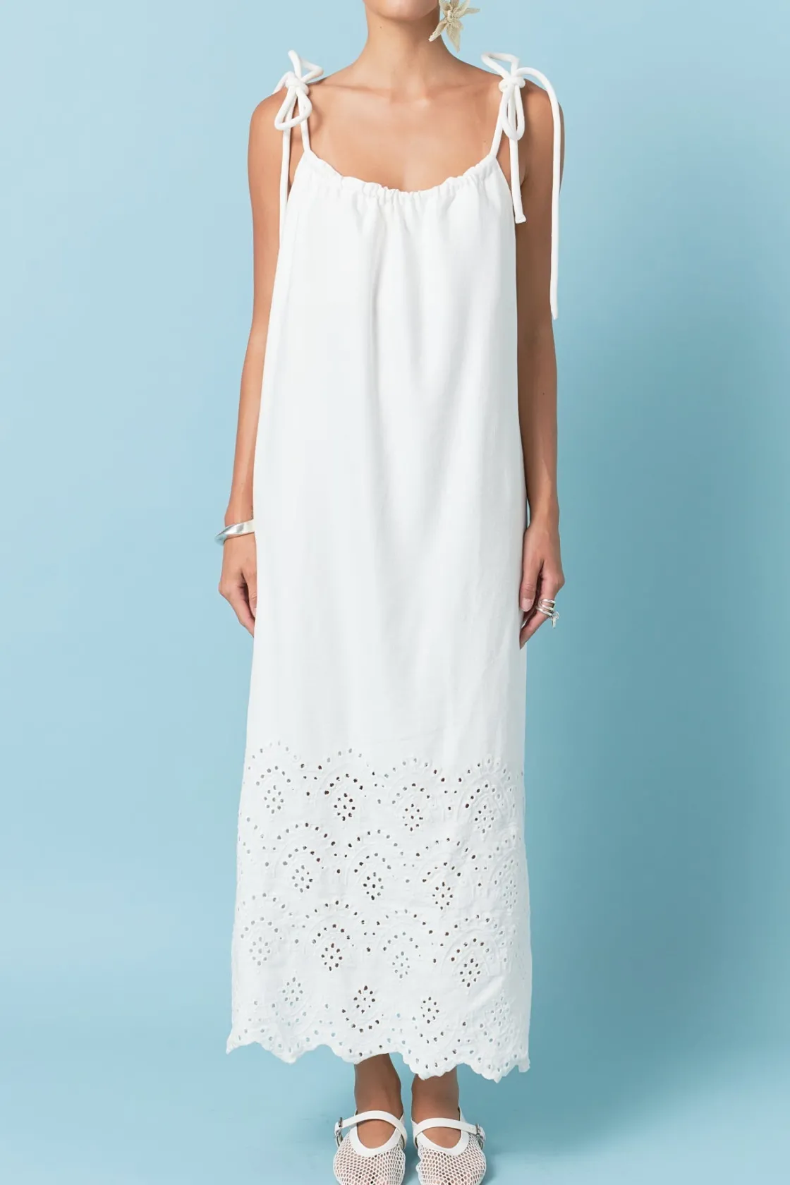english_factory__linen_sl_0.webp ENGLISH FACTORY Boho Dresses | White Dresses*- Linen Sleeveless Dress WHITE