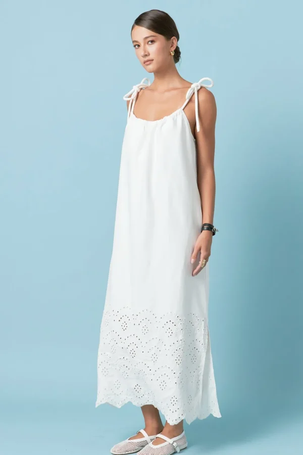 ENGLISH FACTORY Boho Dresses | White Dresses*- Linen Sleeveless Dress WHITE