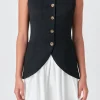 ENGLISH FACTORY Tops*- Linen Waistcoat BLACK
