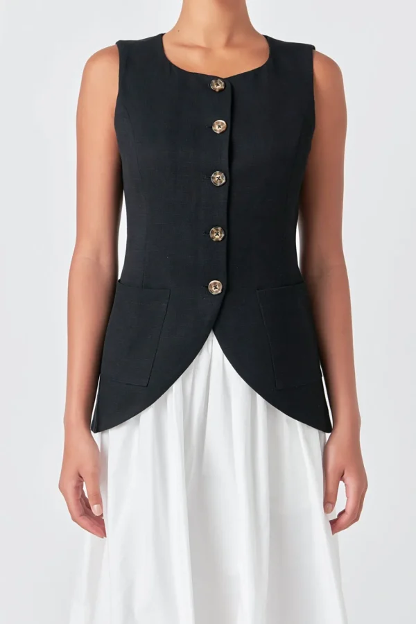 ENGLISH FACTORY Tops*- Linen Waistcoat BLACK