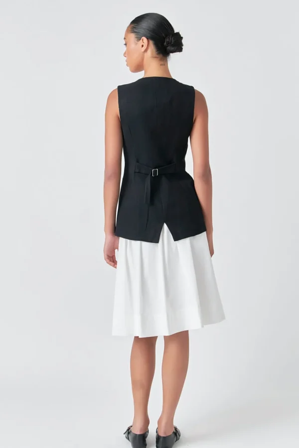 ENGLISH FACTORY Tops*- Linen Waistcoat BLACK