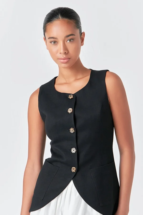 ENGLISH FACTORY Tops*- Linen Waistcoat BLACK