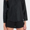 ENGLISH FACTORY Tops*- Long Sleeve Laced Jeans Shirt BLACK