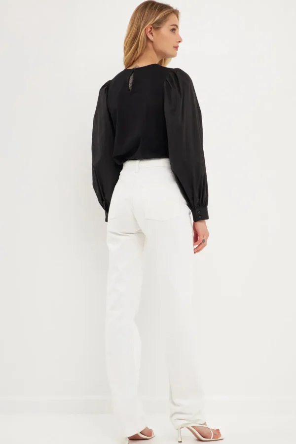 ENGLISH FACTORY Tops*- Long-Sleeve Mixed Media Top