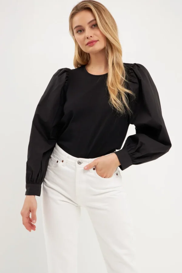 ENGLISH FACTORY Tops*- Long-Sleeve Mixed Media Top