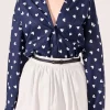 ENGLISH FACTORY Tops*- Lovelyn Heart Printed Shirt NAVY/WHITE