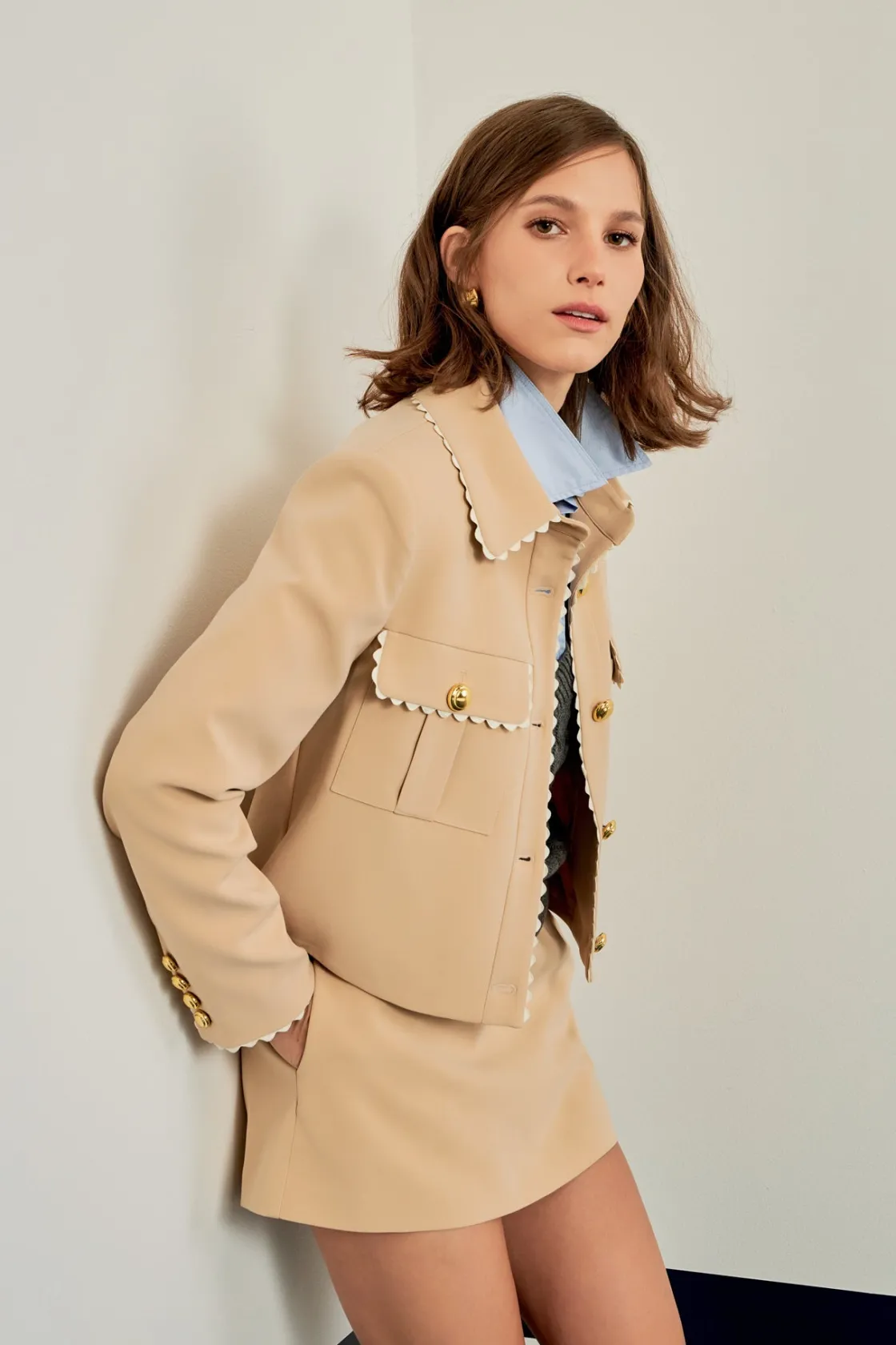english_factory__low_rise_3-1.webp ENGLISH FACTORY Matching Sets | Tops*- Low Rise Mini Skort TAUPE