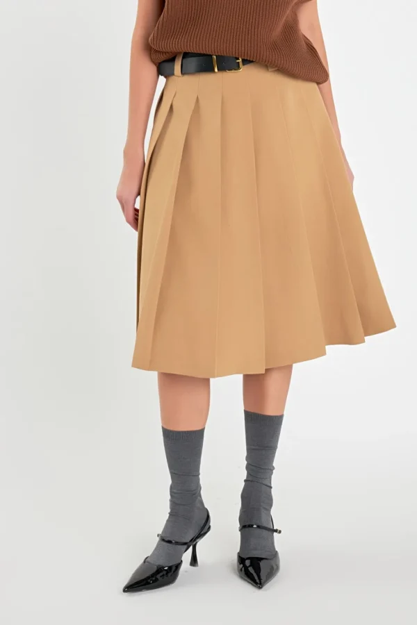 ENGLISH FACTORY Skirts | Tops*- Low Waist Pleated Midi Skirt in TAN