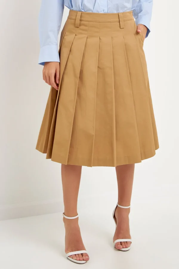 ENGLISH FACTORY Skirts*- Low Waist Pleated Midi Skirt TAN