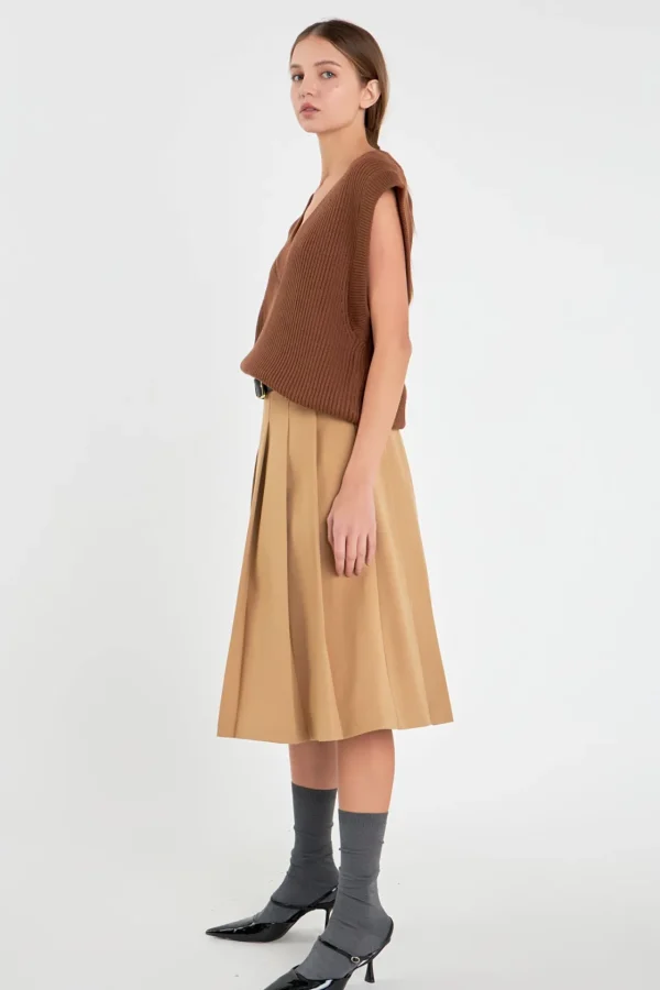 ENGLISH FACTORY Skirts | Tops*- Low Waist Pleated Midi Skirt in TAN
