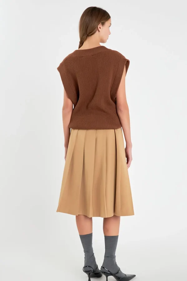 ENGLISH FACTORY Skirts | Tops*- Low Waist Pleated Midi Skirt in TAN