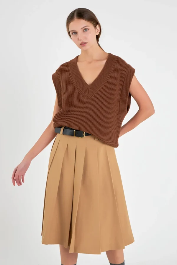 ENGLISH FACTORY Skirts | Tops*- Low Waist Pleated Midi Skirt in TAN