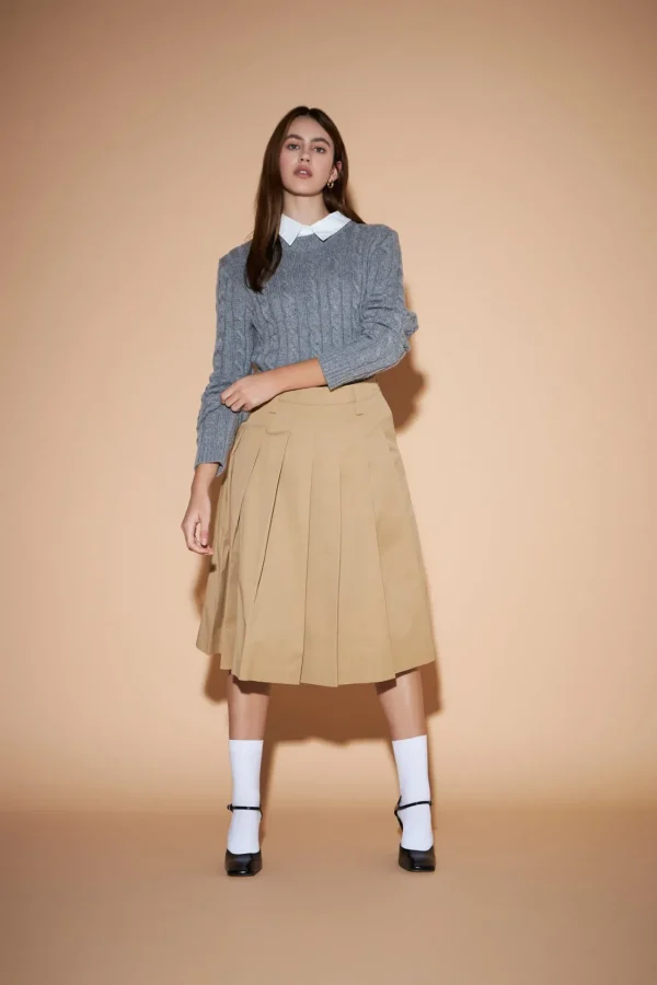 ENGLISH FACTORY Skirts*- Low Waist Pleated Midi Skirt TAN