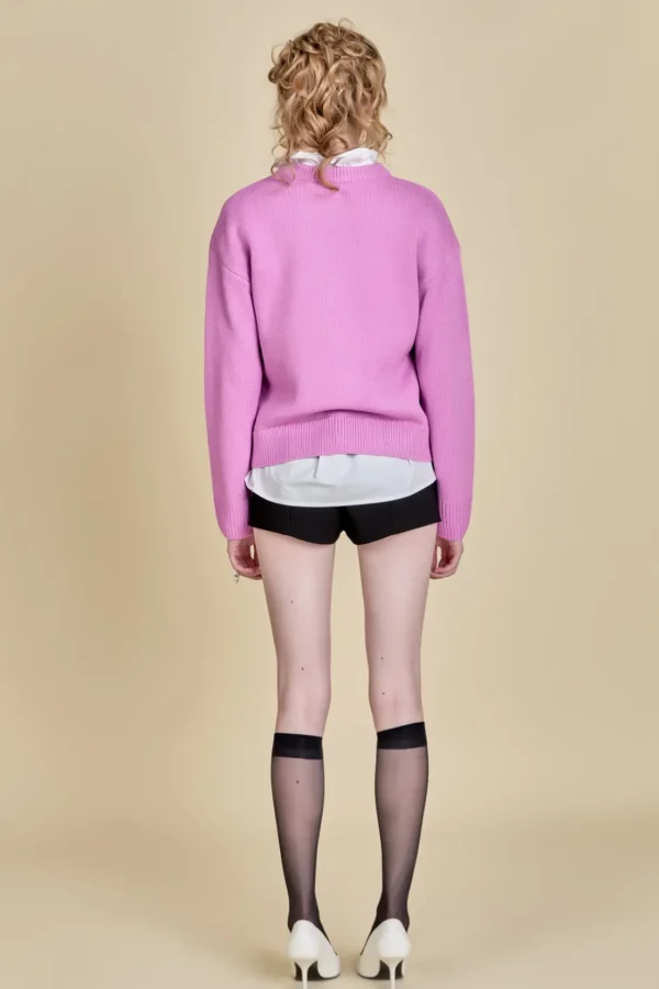 ENGLISH FACTORY Sweaters & Knits | Tops*- Lucky Glitter Lettering Sweater PINK