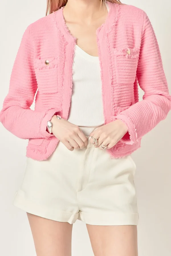 ENGLISH FACTORY Sweaters & Knits | Tops*- Lucy Fringe Detailed Knit Cardigan LIGHTPINK