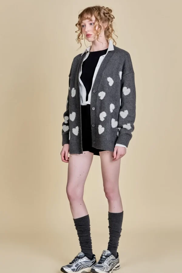 ENGLISH FACTORY Jackets & Coats | Tops*- Lurex Heart Cardigan CHARCOAL/SILVER