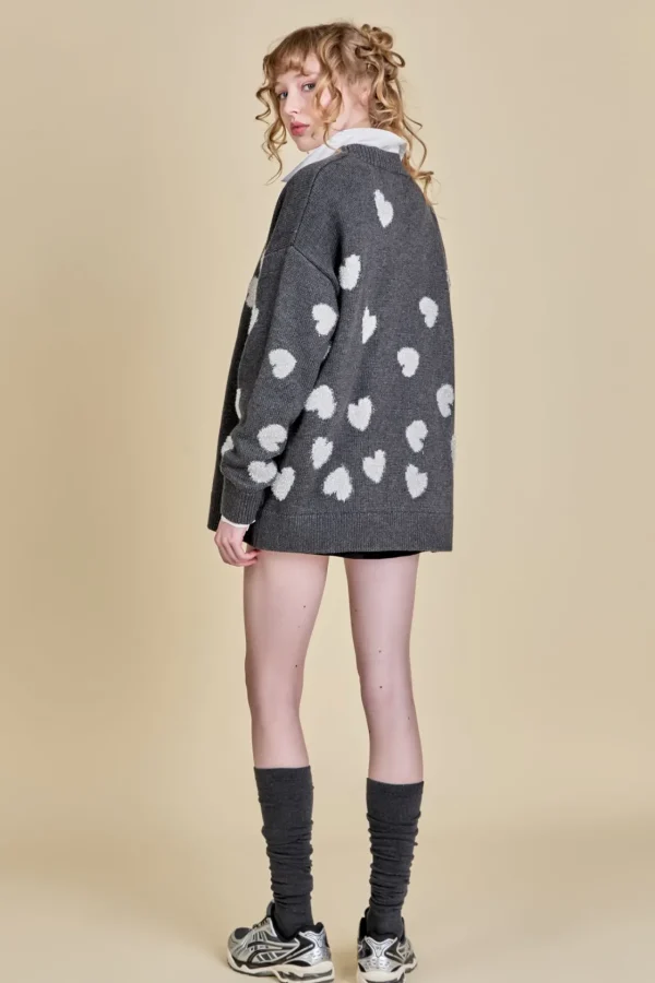 ENGLISH FACTORY Jackets & Coats | Tops*- Lurex Heart Cardigan CHARCOAL/SILVER