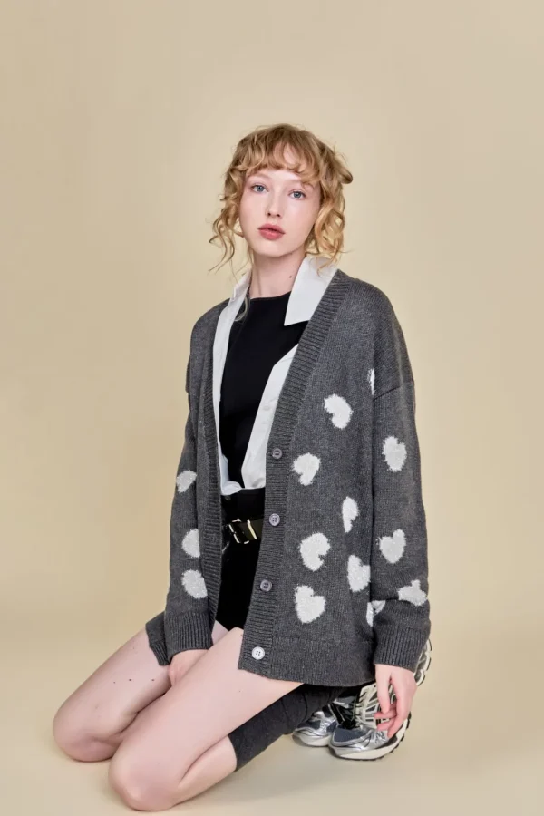 ENGLISH FACTORY Jackets & Coats | Tops*- Lurex Heart Cardigan CHARCOAL/SILVER