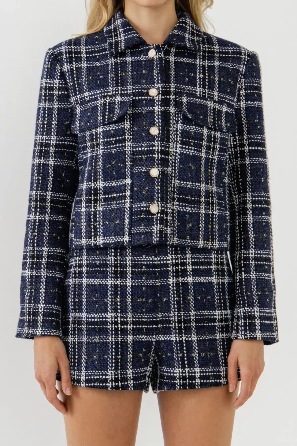 ENGLISH FACTORY Jackets & Coats*- Lurex with Tweed Jacket NAVYMULTI