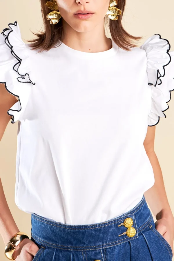 ENGLISH FACTORY Tops*- Merrow Stitch Ruffle Top WHITE
