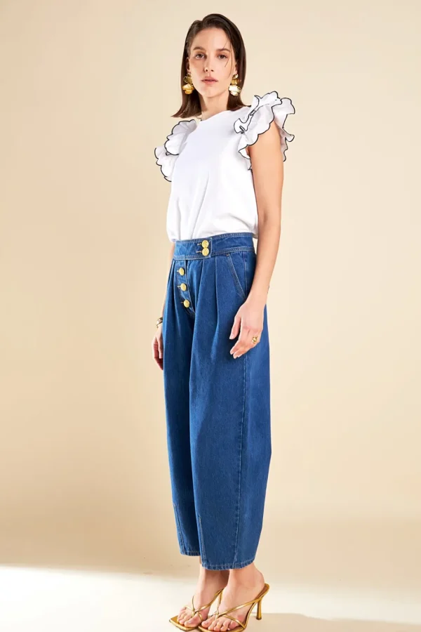 ENGLISH FACTORY Tops*- Merrow Stitch Ruffle Top WHITE
