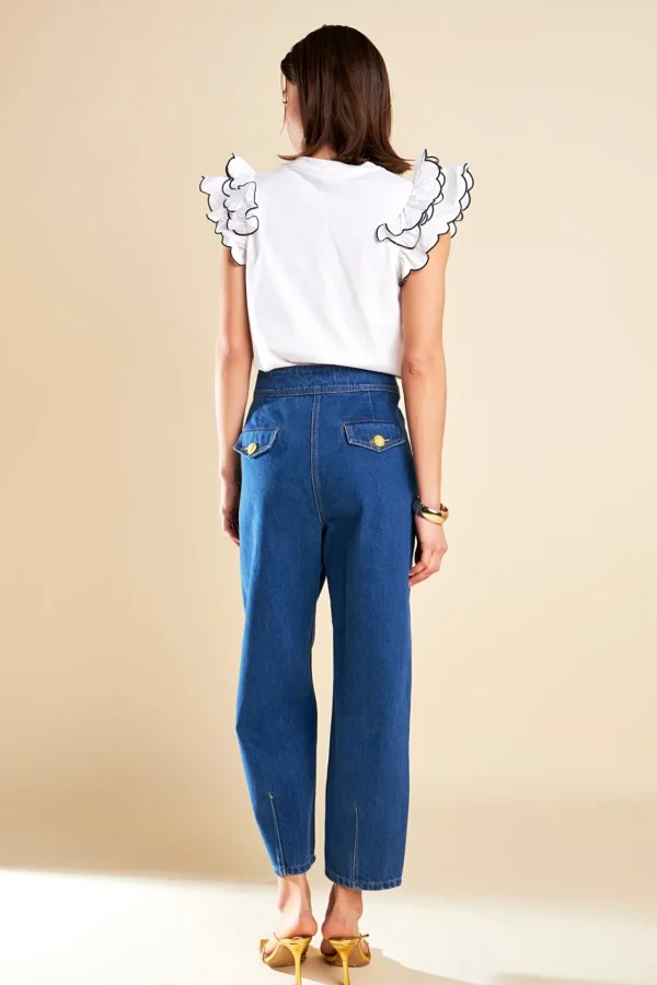 ENGLISH FACTORY Tops*- Merrow Stitch Ruffle Top WHITE