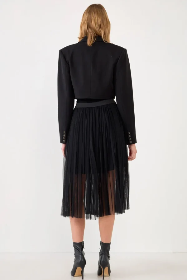 ENGLISH FACTORY Skirts*- Mesh Combo Pleats Skirt BLACK